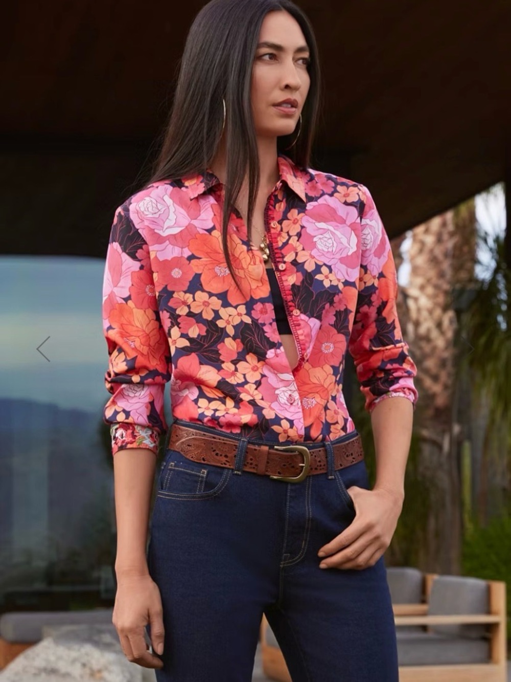 Johnny Was Pink BECCA BUTTON DOWN SHIRT